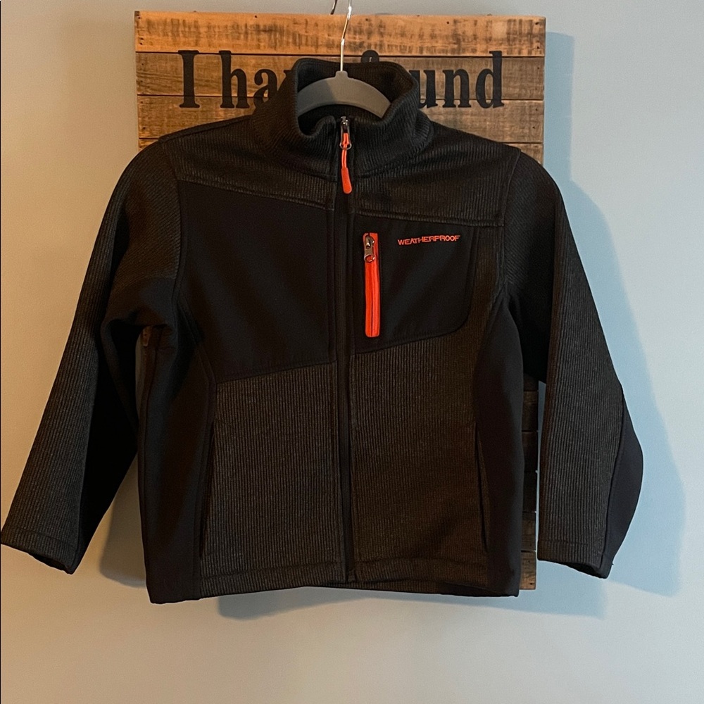 Weatherproof Black Fleece Lined Zip Jacket with Orange Accents size 7